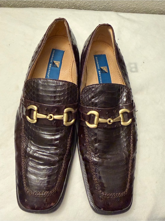 Giorgio Brutini Dark Brown Croc-Embossed snake Leather Bit Loafers,pre-owned main image 5